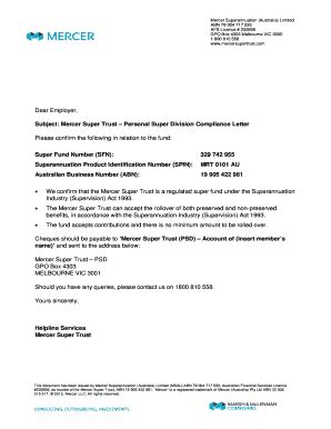 mercer super usi number|mercer super trust compliance letter.